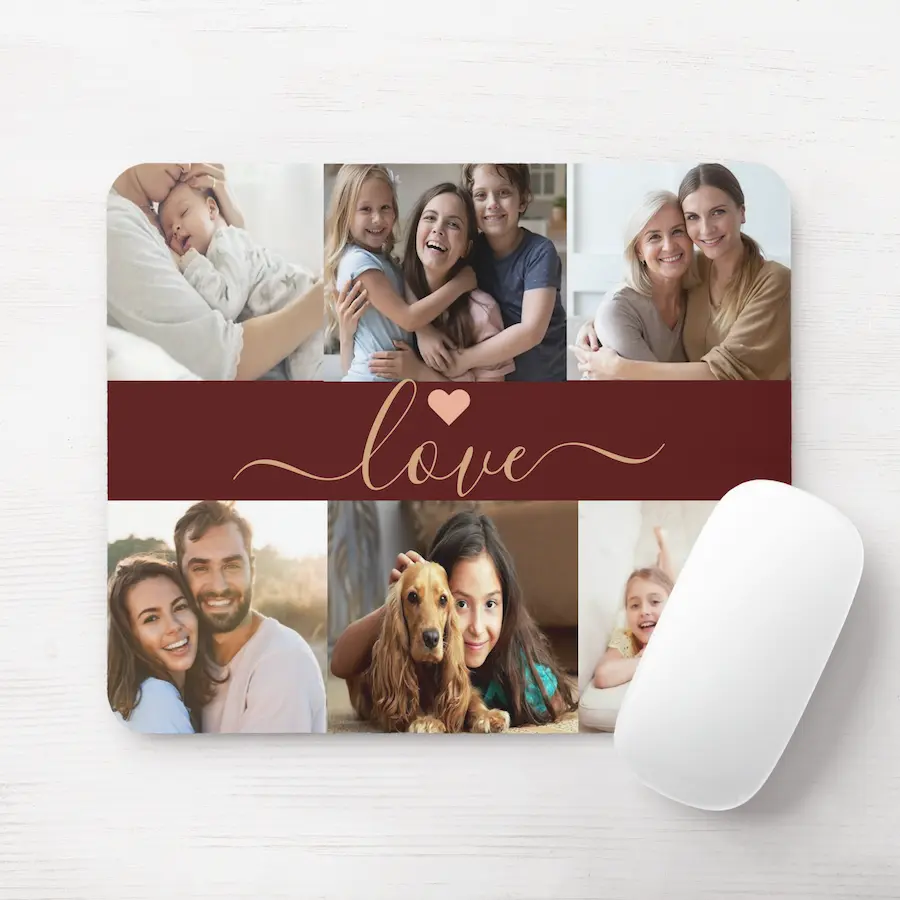 Create Your Own 6 Photo Collage Custom Red Gold Mouse Pad thumbnail 2