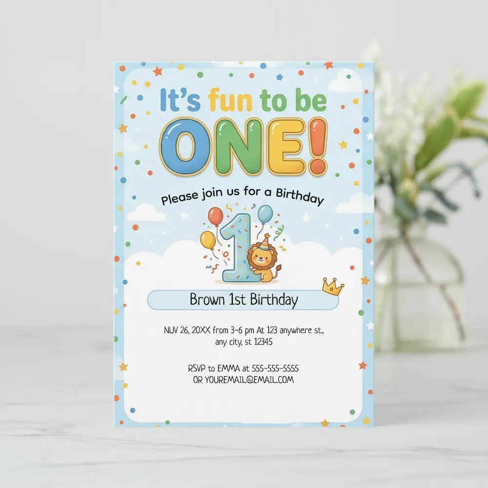 It's Fun to Be One 1st Birthday Photo Invitation