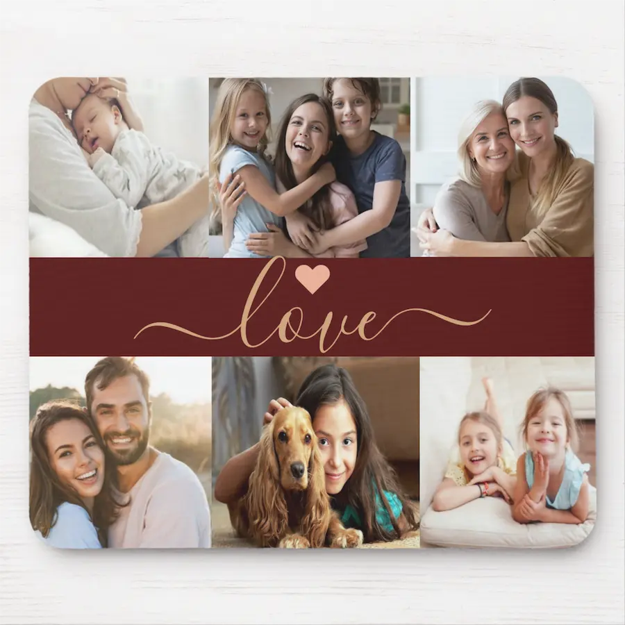 Create Your Own 6 Photo Collage Custom Red Gold Mouse Pad